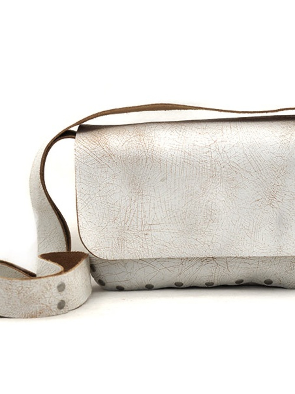 Cydwoq Telegraph Bag in Crackled Champagne Leather NWOT - Picture 10 of 12